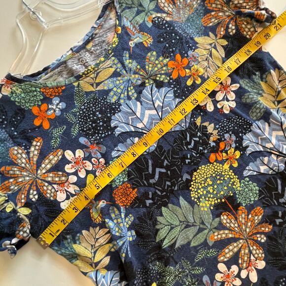 LOFT Floral Hummingbird Tee Womens Medium Navy Colorful Casual Cotton Knit Top - Picture 7 of 8